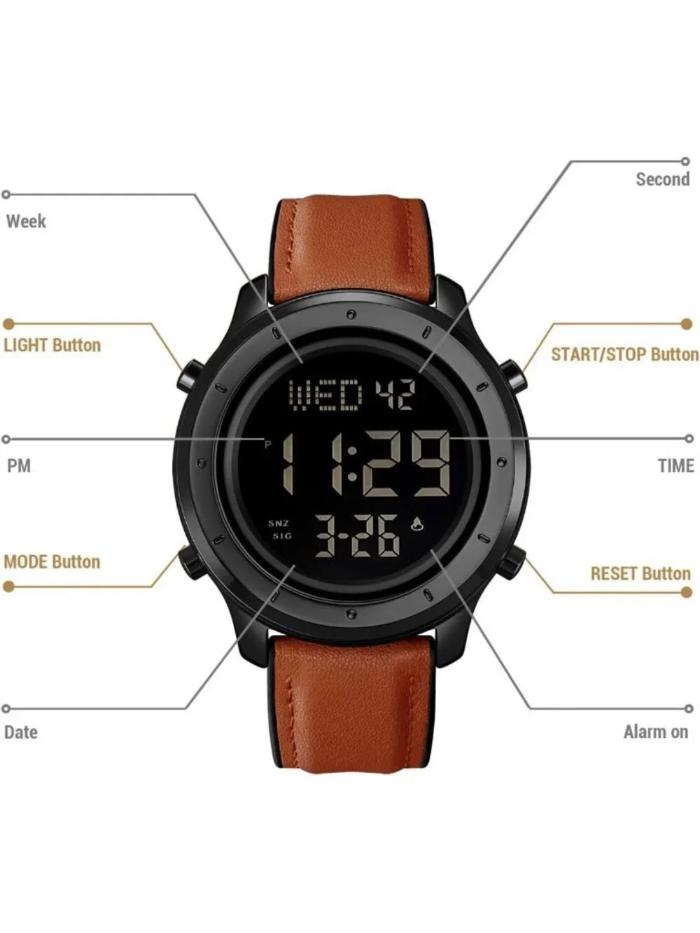 Men's Brown Black Analog Quartz Stainless Steel Waterproof Digital Wrist Watch